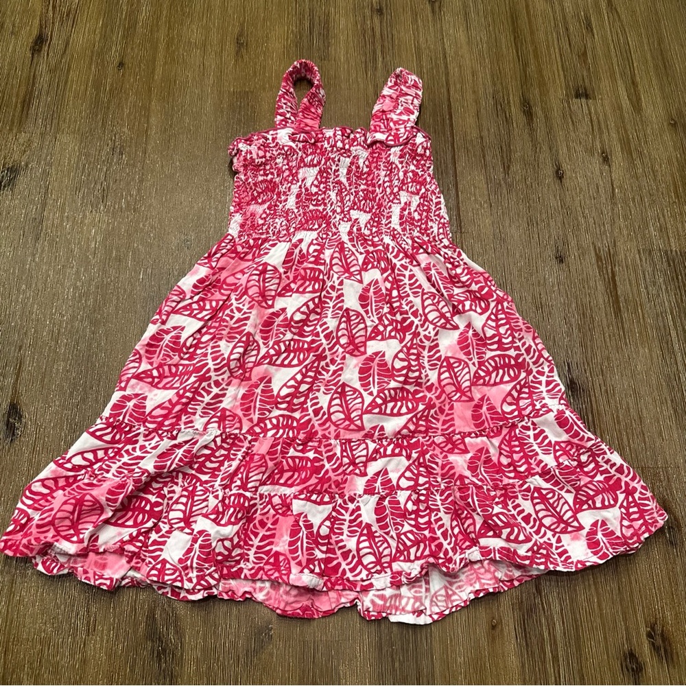 3/27$ Pink and White Kids Leaf Print Dress size 6